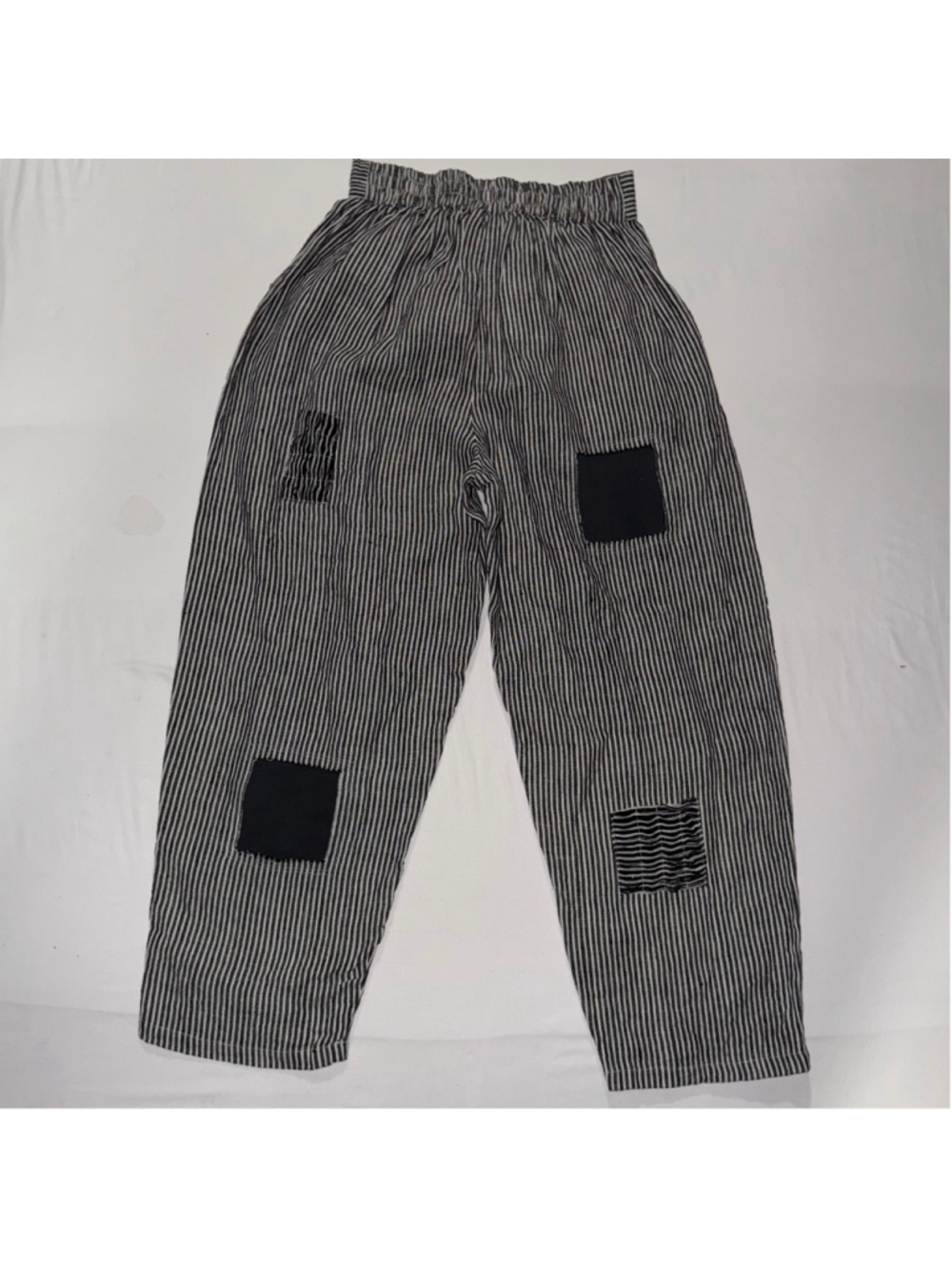 Paper Lace Small Women NWT Stripe 100% Linen Patchwork Crop Pants Lagenlook Art - Picture 2 of 12